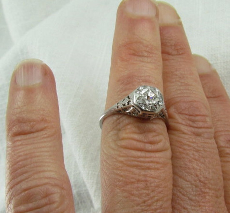 Circa 1915 Edwardian Platinum Engagement Ring with French Cut Diamonds, VS2 Clarity. image 6