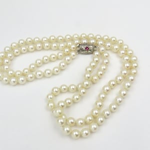 Circa 1950's. Classic Choker Length Double Strand Cultured Saltwater Pearl Necklace