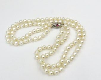 Circa 1950's. Classic Choker Length Double Strand Cultured Saltwater Pearl Necklace