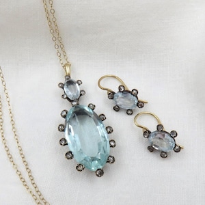 Circa Mid-Victorian Aquamarine and Rose Cut Diamond Pendant and Earring Set