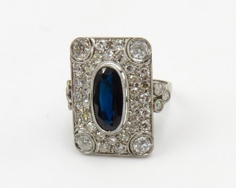 Circa 1930 Sapphire and Diamond Platinum Ring