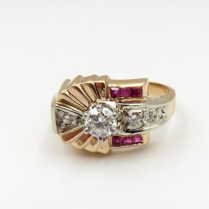 Circa 1940 Retro Diamond and Ruby Ring