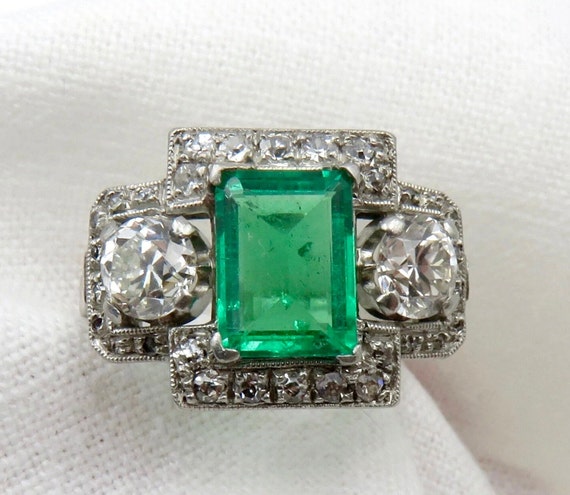 Circa 1920. Emerald and Diamond Ring | Etsy