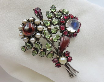 Mid Century Gemstone Flower Brooch