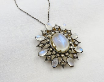 Circa 1890. Moonstone and Rose Cut Diamond Pendant