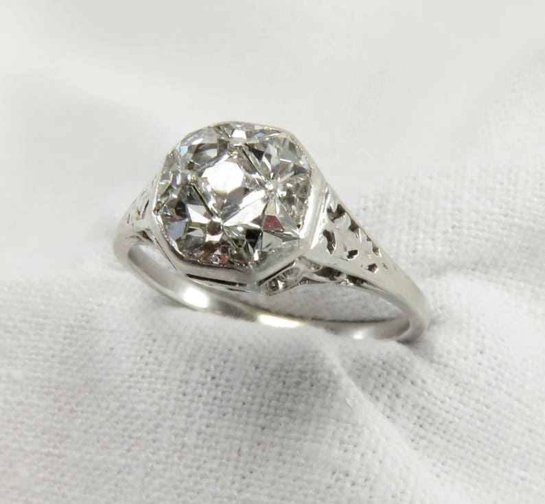 Circa 1915 Edwardian Platinum Engagement Ring with French Cut Diamonds, VS2 Clarity. image 1