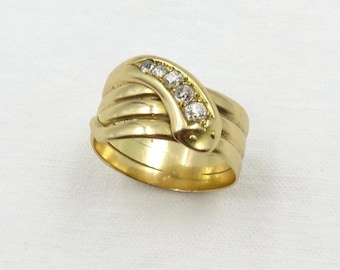 C. 1900 18kt gold snake ring set with mine cut diamonds