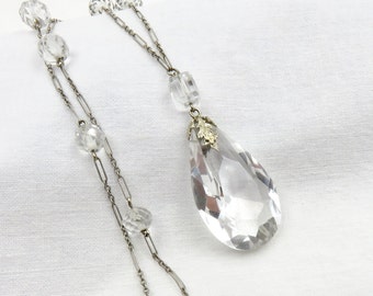 Circa 1920's Crystal and 14kt White Gold Necklace