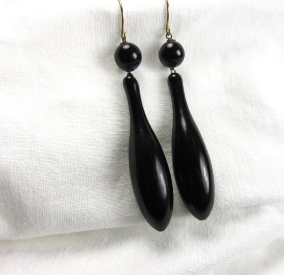 Jet Black Double Teardrop Dangle Evening Earrings