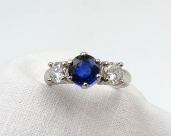 Sapphire and Diamond Three stone Engagement Ring Set in Platinum
