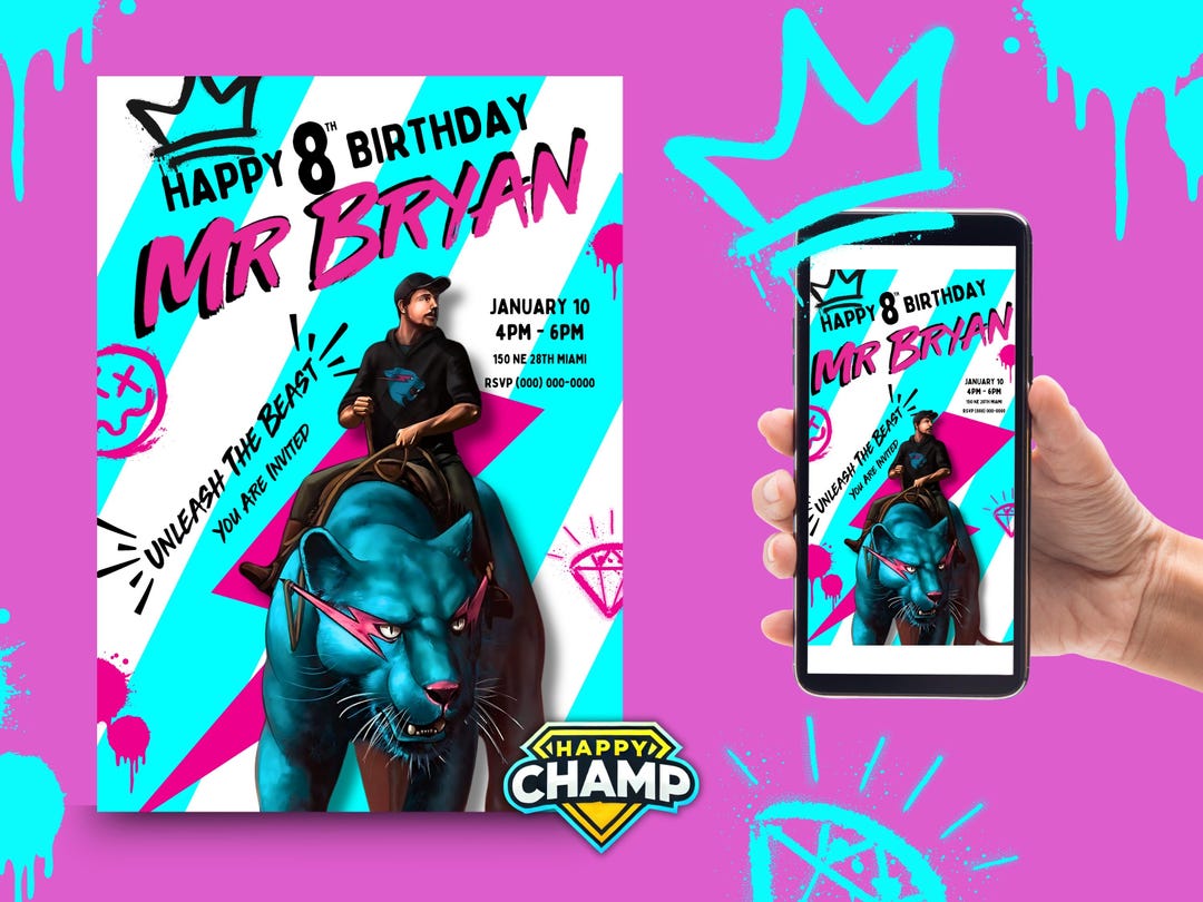 Mrbeast Birthday Invitation Editable Digital Download, Epic Party Theme ...
