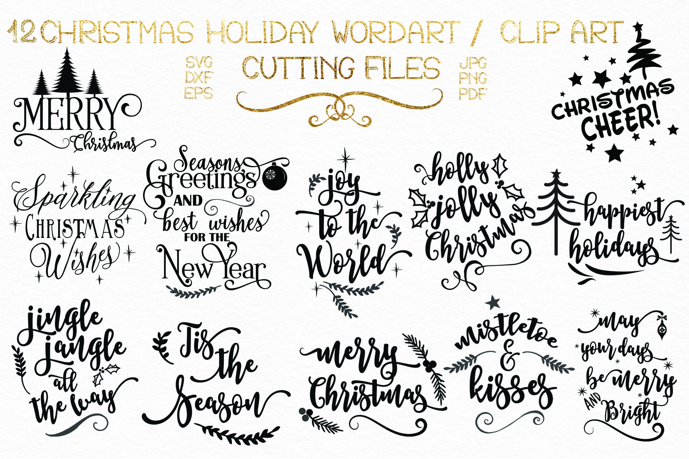12 Christmas Holiday Sayings Wordart Clipart 23 Elements Etsy