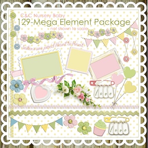 Nursery Baby Pastel Collections-129 Elements/Clipart Designer Scrapbook Kit 9 ( Instant Download)
