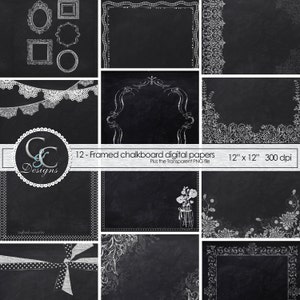 Chalkboard Frame Papers 12: Digital Paper Pack**INSTANT DOWNLOAD
