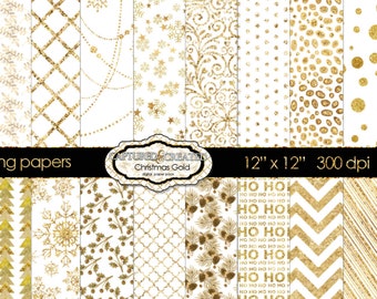 Coleção de 24 papéis digitais decorativos de ouro de Natal - papéis para scrapbook