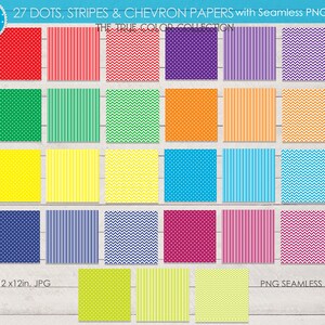 27 True Colors Digital Paper Pack- Dots Stripes Chevron Papers & Seamless Tiles