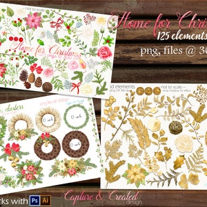 Hogar para Navidad, 125 elementos navideños, días festivos, flores, hojas, piñas, coronas y ramos-Invitaciones, Feliz Navidad
