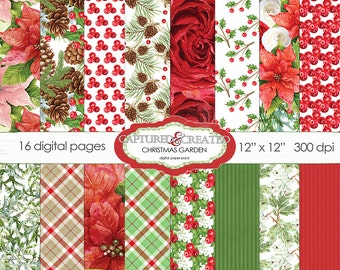 Garden Of Christmas 16 Papers Digital Paper Pack******INSTANT DOWNLOAD*******