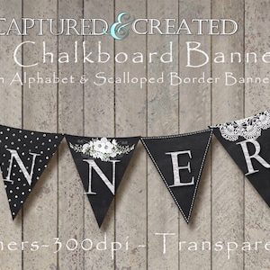 8-Digital Chalkboard Banner/Pendants Pack with Alphabet & Scalloped Border Banner