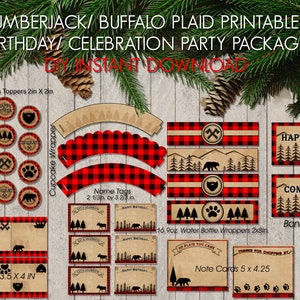 LUMBERJACK/ BUFFALO PLAID Printable Birthday/Celebration Party Set Diy Instant Download