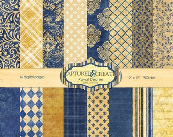 Royal Decree:Blue and Gold Digital Paper Pack Collection***INSTANT DOWNLOAD***