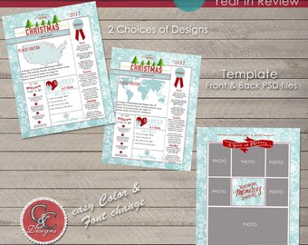 Christmas / Holiday Double Sided Year End Review 8.5 x 11 in. Page Template 17-012 * Instant Download*