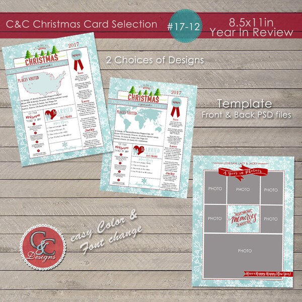 Christmas / Holiday Double Sided Year End Review 8.5 x 11 in. Page Template  17-012 * Instant Download*