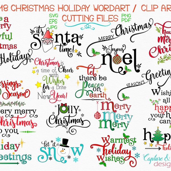 36 Christmas Holiday Sayings/ Wordart/ Clipart & 43 Elements in svg, png, pdf, eps and more.