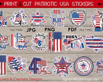 Print & Cut Patriotic, 4th Of July, USA, Americana Clip Art- Printable Stickers