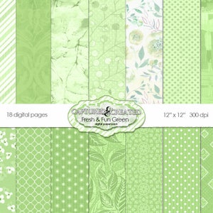 Fresh & Fun Green  Scrapbook Digital Paper Pack 18**INSTANT DOWNLOAD**