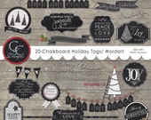 20 Chalkboard Holiday Tags- Elements/ Wordart/ Clipart- Printable**********INSTANT DOWNLOAD**********