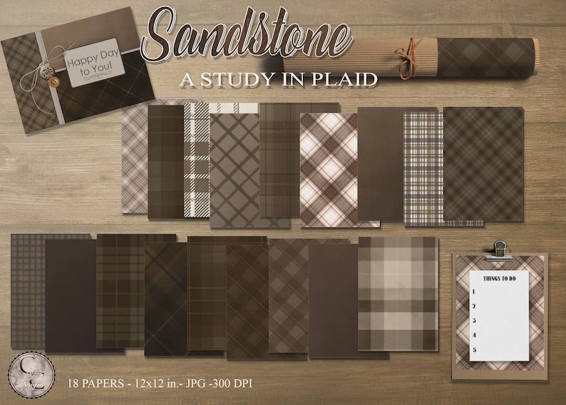 Sandstone-A Study In Plaid 18 Digital PapersBrown Tones*****Instant Download