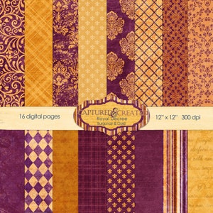 16 Collezione di pacchetti di carta digitale Royal Decreto Borgogna e Oro ***Download istantaneo***