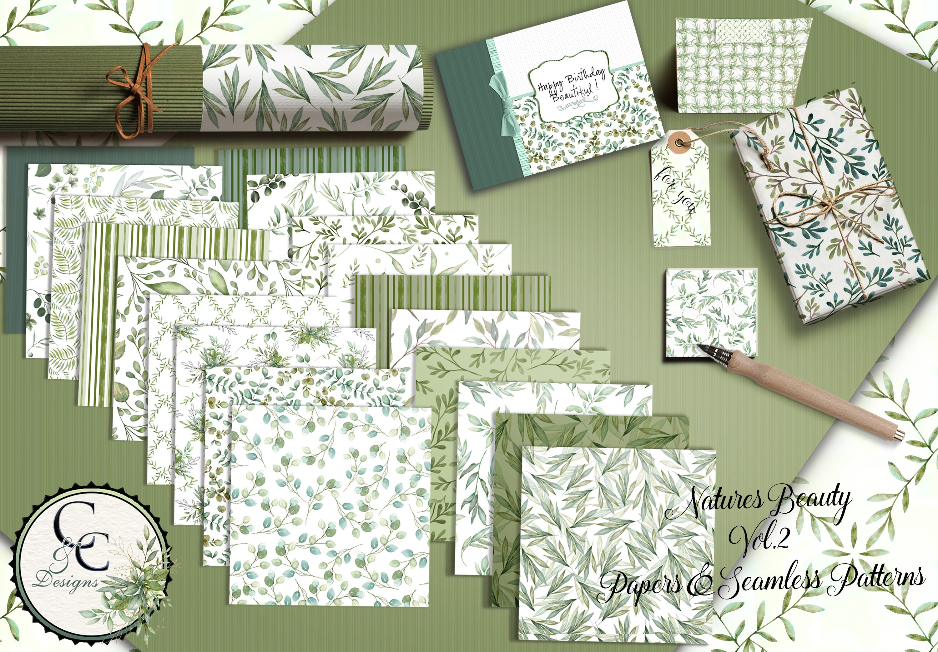 Natures Beauty Leaves- 24 digital Papers With 22 Matching Seamless Patterns