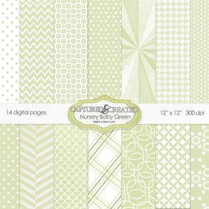 Nursery Baby Green Digital Paper Pack Collection***INSTANT DOWNLOAD***