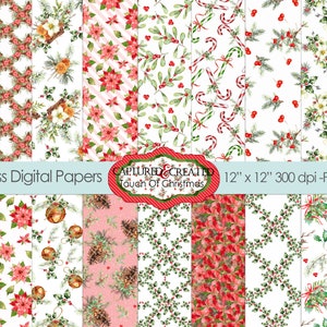 Touch Of Christmas...18 Seamless Christmas Papers 12 x12 Inches. Instant Download