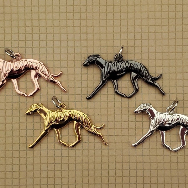 2 GREYHOUND Running Charms  - or 1 of EACH COLOR - (Pendant?) Racing - Rescued - Dog - Puppy (Jwl)