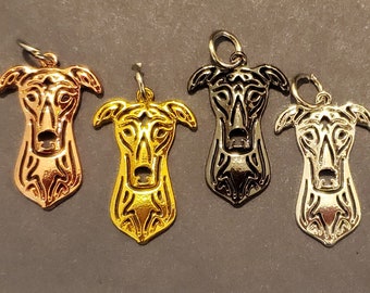 2 GREYHOUND Face Portrait Charm - of 1 van ELKE KLEUR - Racing - Gered - Hond - Puppy (Jwl)