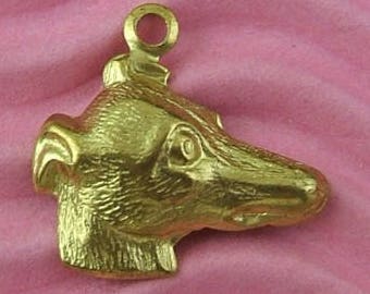 5 Raw Brass Hollow Greyhound Profile Charm - Retired Racing Greyhound - Racing - Adopted (JWL)