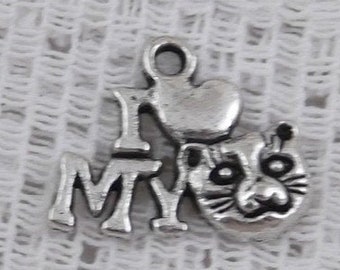 Oeps! Katten! 5 Silvery I Heart (Love) My Cat Charm - Kat - Kitty - Kitten (JWL)