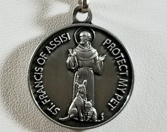 2 Sint Franciscus van Assisi Protect My Pet-medailles voor halsband - hond - kat - hanger - sleutelhanger - Sint Franciscus (JWL-R)