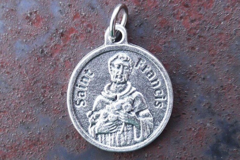 2 Round St Francis of Assisi Medals with Prayer of St Francis Lord Make Me an Instrument of Thy Peace JWL-R image 2