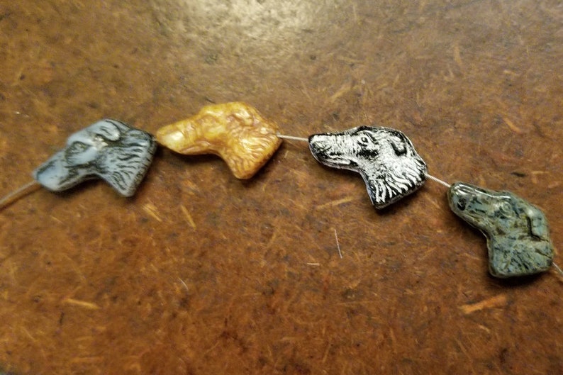 2 GREYHOUND Head Glass Beads or 1 of EACH COLOR Czech Glass Picasso Beads Retired Racing Rescued Dog Puppy jwl 1 of Each Color