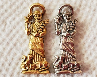 2 St Francis of Assisi Charms - Medal - Dog - Greyhound - Cat - Birds - Wolf - Peace - Patron Saint of Animals (JWL-R)