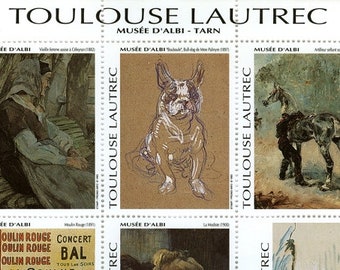 Toulouse-Lautrec Artistamps / Faux Postes - Dog - Le Chien - French Bulldog - Stickers - Stamps (F-Stkr)