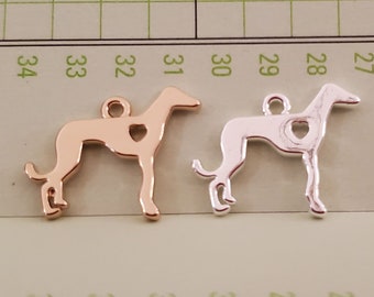 10 Tiny Greyhound Charms with Heart Cut-Out (JWL)