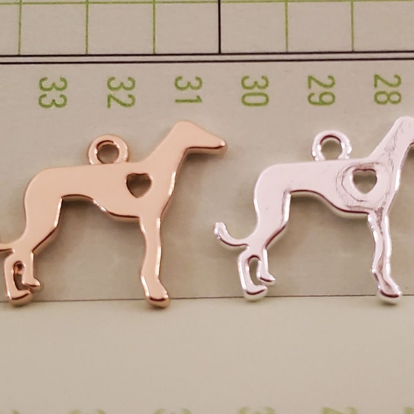 10 Tiny Greyhound Charms with Heart Cut-Out (JWL)