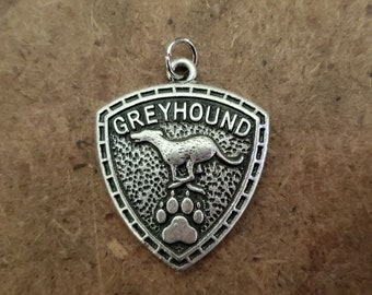 Running Greyhound Shield Pendant - Retired Racing Greyhound - Rescued Greyhound - Charm (JWL)