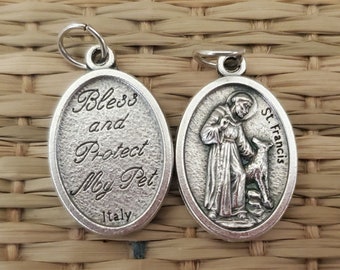 Silvery St Francis Medal - Bless and Protect My Pet