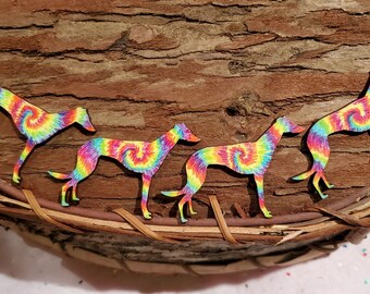 2 Artisan Painted Wooden Greyhound Motif - (DIY Ornament - Pin) - Embellishment (DR-005)